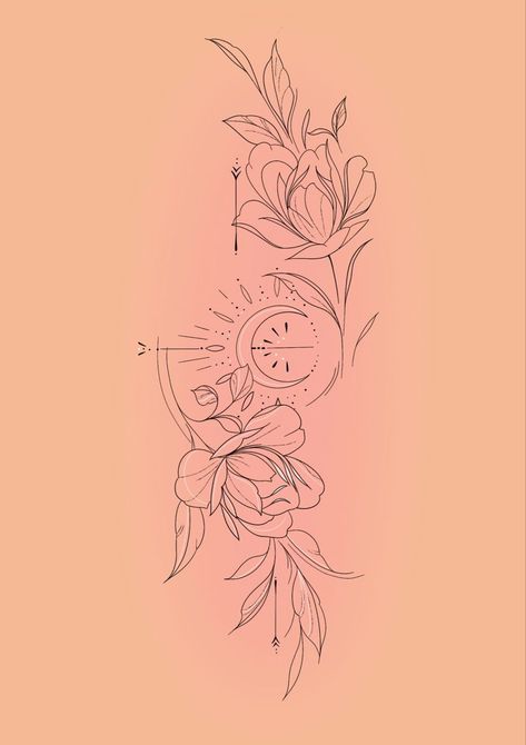 Floral moon Ornamental Moon Tattoo Design, Flowers Stars Tattoo, Geometric Flower Tattoo Design Women, Floral Tattoo Design Fine Line, Floral Simple Tattoo, Spine Tattoos Ornamental, Ornamental Vine Tattoo, Celestial Flower Tattoo, Ornamental Tattoo Ideas