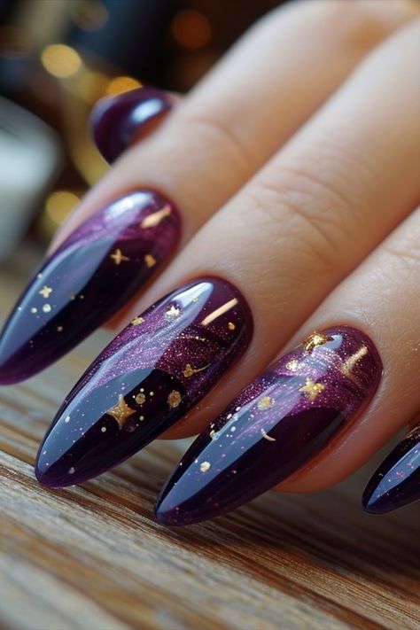 Witchy Celestial Nails, Acotar Inspired Nails, Universe Nails, Libra Nails, Future Dusk, Boss Nails, Cosmic Nails, Natural Acrylic Nails, Witchy Nails