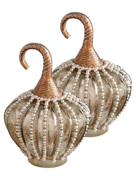 Pearlescent Pumpkins Decor Set Pumpkins Decor, Victorian Halloween, Gorgeous Gourds, Pumpkin Decor, Smart Living, Pumpkin Decorating, Silver Pearls, Victorian Era, Festival Decorations