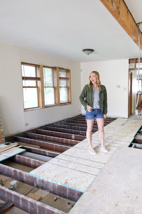 Spending lots of time and money at our renovation. Here's a big setback that we ran into during our home renovation. Putting in a steel beam and new floor joists #homerenovation Building A Wooden House, White Oak Hardwood Floors, Large Laundry Rooms, Renovation Budget, Diy Playbook, Oak Hardwood Flooring, Shaker Doors, Farmhouse Barndominium, Steel Beams