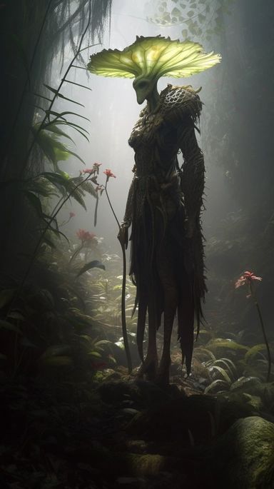 Midjourney Showcase Myconids Art, Dryad Costume, Alien Ideas, Swamp Creature, Plant Monster, Plant Zombie, Inspiration Illustration, Alien Aesthetic, Fairy Artwork