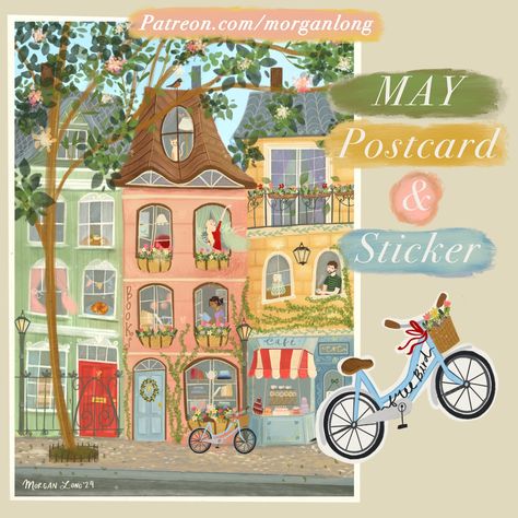 May Postcard & Sticker 💌✨ Cinnamon & Clove | Patreon Morgan Long Illustration, Long Illustration, Morgan Long, Postcard Sticker, Whimsical Houses, Month Stickers, Summer Bucket Lists, Summer Bucket, Big Hugs