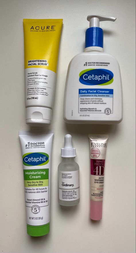 skincare, combo skin routine, skincare routine, the ordinary, cetaphil cleanser, acure scrub, eveline eye cream, combonation skin, cleanser, cetaphil moisturizer, eye cream, hyaluronic acid, healthy skin, glowy skin Baddie Skin Care Products, Facial Cream Moisturizer, Skin Care Cetaphil, Face Scrub Products, Cetaphil Skincare Routine, Skincare Routine The Ordinary, Skincare Cetaphil, Acure Skincare, Cleanser Cetaphil