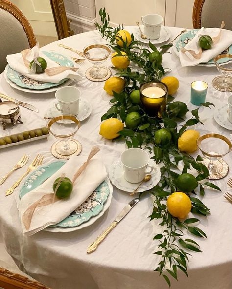 10 simple spring table settings to recreate | Real Homes Lemon Tablescape, Lemon Table Decor, Round Table Settings, Rustic Italian Wedding, Italian Party, Round Table Decor, Italian Menu, Spring Table Settings, Table Setting Ideas