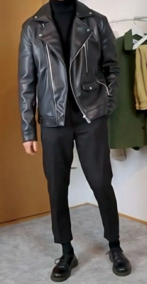 Leather Jacket Outfit Men Formal, Leather Jacket Men Aesthetic, Leather Jacket Outfit Mens, Black Leather Jacket Outfit Men, Leather Jackets Men, Starboy Aesthetic, Jacket Outfit Men, Men Streetwear Outfits, Black Leather Jacket Outfit