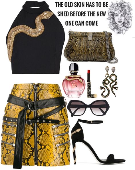 snake look Outfit | ShopLook Snake Aesthetic Outfit, Serpent Inspired Outfits, Snake Themed Outfit, Snake Outfit Aesthetic, Snake Inspired Outfits, Snake Dress Outfit, Snake Inspired Fashion, Snake Outfit, Modern Medusa