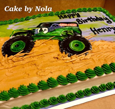 Monster truck cake...#cakedecorating #cakestagram #instacake #cakesofinstagram #cakedecoratorsofinstagram #sheetcake #sheetcakesdonthavetobeboring #handcutfondant #handpaintedfondant #gravedigger #gravediggermonstertruck #monstertruck #monstertruckcake Monster Jam Birthday Sheet Cake, Monster Jam Sheet Cake, Monster Truck Sheet Cake, Monster Jam Birthday Cake, Monster Jam Cake, Monster Truck Cupcakes, Truck Cupcakes, Monster Jam Birthday Party, Digger Birthday