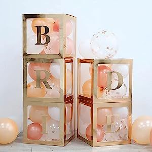 5Pcs Balloon Boxes BRIDE Balloon Boxes Set Gold/White Bridal Shower Decorations Balloon Box Transparent Block Boxes with Letters and Sticker for Wedding Anniversary Bachelorette Party Decoration 1st Birthday Party Decor, Balloon Boxes, Name Balloons, I Love You Balloons, Baby Shower Box, Bride To Be Balloons, Shower Box, Transparent Balloons, Wedding Balloon Decorations