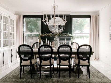 Black French Dining Chair Look for Less - State of Steals | Inspired by Restoration Hardware French Dining Chair | Inspo room design by Jaclyn James Co. Cocktail Dining Room, Traditional Dining Room Black Table, Black Formal Dining Table, Modern French Dining Table, Dining Room Chairs 2023, French Modern Dining Room, Dining Chairs 2023, Dining Room Ideas Vintage, Traditional Glam Dining Room