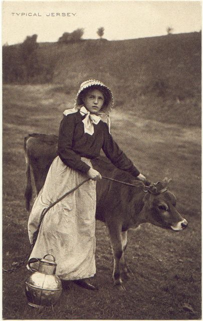 Jersey heifer and a milk maid. Love it! Milk Maid, Jersey Cow, A Cow, Interesting History, Old Postcards, British History, Antique Photos, Vintage Pictures, Vintage Photographs