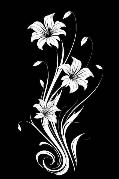 Un Dessin Noir Et Blanc De Fleurs Sur Fo... | Premium Photo #Freepik #photo #noir-blanc #fond-blanc #dessin #fleur-blanc White On Black Drawing, Henna Drawings, Frosted Glass Design, Black Drawing, Initials Logo Design, Flower Art Drawing, Photo Noir, Initials Logo, Pinocchio