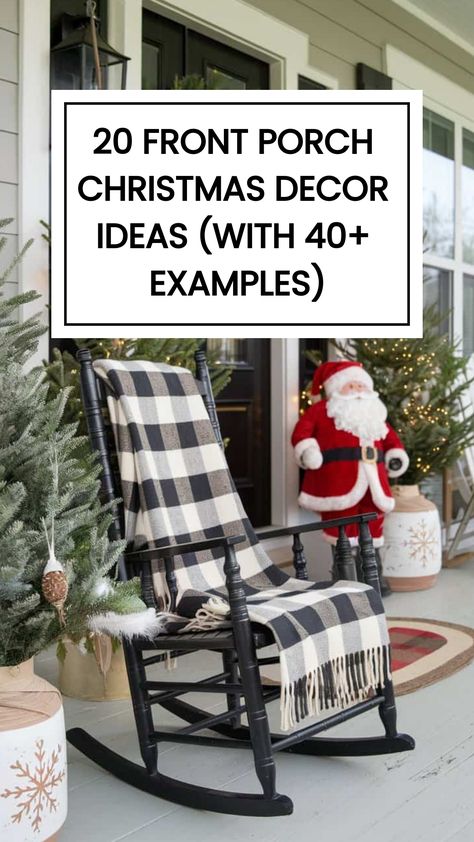 If you have a front porch and you’re not decorating it for Christmas, then...What are you doing? We definitely need to remedy that situation ahah! Check out these 20 Front Porch Christmas Decor Ideas for your home decor. Christmas Porch Decor With Bench, Front Porch Bench Decor, Front Porch Christmas Decor With Rocking Chair, Black Christmas Porch Sign, Rustic Front Porch Decor, Farmhouse Front Porches Decorations, Farmhouse Christmas Pillows Front Porch, Front Porch Black Rocking Chairs, Decorating Your Front Porch