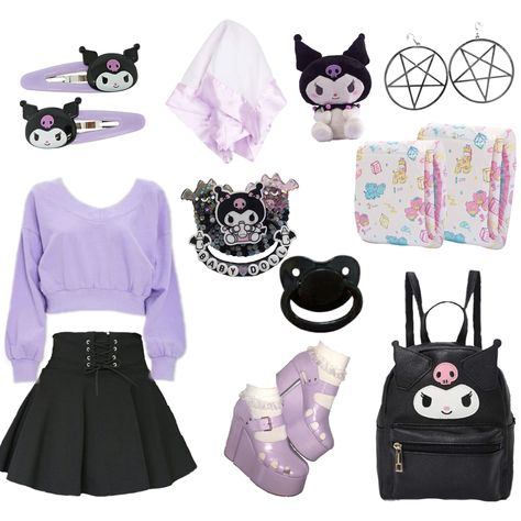 Lil Space Outfits, Age Re Outfits, Little Outfits Space, Mad Kuromi, Pastel Goth Outfits Boy, Kuromi Outfit Ideas, Sfw Outfits, Littlespacecore Outfits, Little Spaces Ideas Outfits