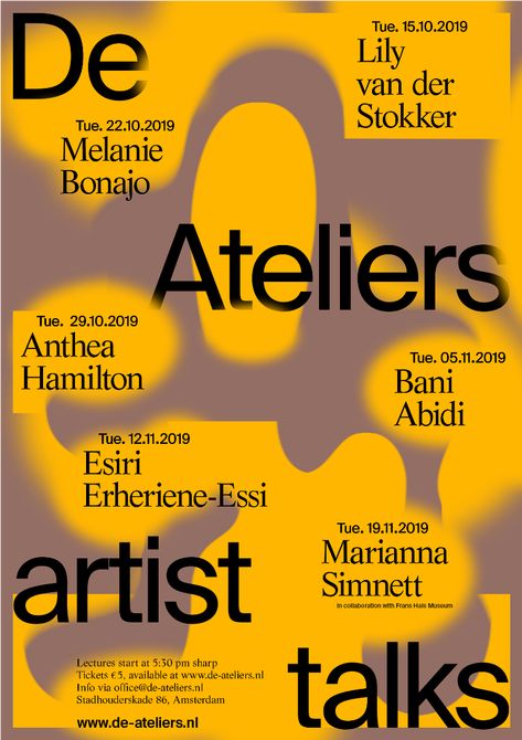 Artist Talks De Ateliers Autumn 2019 Artist Talk Poster, Autumn Design Graphic, Autumn Poster Design, Autumn Graphic Design, Artist Graphic Design, Autumn Poster, Typo Poster, Protest Art, Zine Design