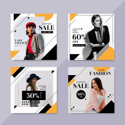 Fashion sale instagram posts with photo ... | Free Vector #Freepik #freevector #abstract #social-media #instagram #shapes Facebook Ads Design, Facebook Post Design, Photo Facebook, Fashion Poster Design, Social Design, Instagram Template Design, Social Media Poster, 카드 디자인, Instagram Layout