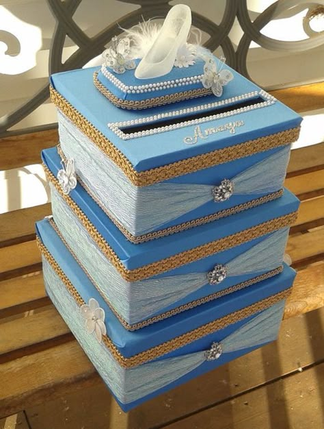 Sweet 16 Cinderella Theme, Card Box Ideas, Cinderella Quinceanera Themes, Sweet 15 Ideas, Cinderella Wedding Theme, Cinderella Sweet 16, Tiffany Blue Wedding Theme, Cinderella Quinceanera, Princess Card