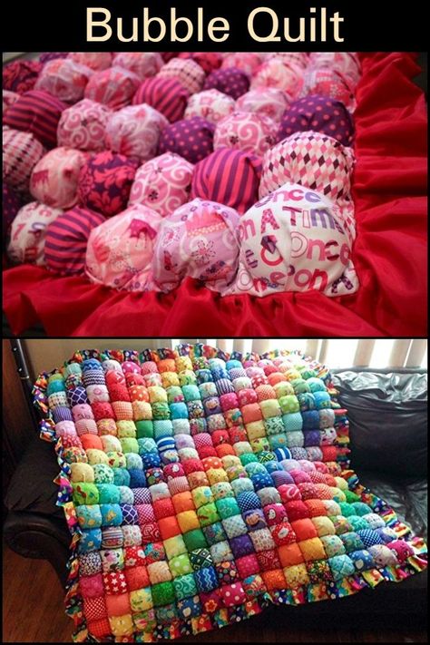 Make Use of Those Scrap Fabrics by Making This Cute Bubble Quilt Puff Quilts For Beginners, Baby Quilts To Make, Puff Quilt Tutorial, Puffy Quilt, Bubble Blanket, Rag Quilt Patterns, Bubble Quilt, Puff Quilt, Fidget Quilt