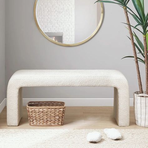 Ivy Bronx Boucle Waterfall Bench with wooden frame - Wayfair Canada Waterfall Bench, Modern Contemporary Home, Contemporary Bench, Waterfall Design, End Of Bed Bench, Simple Living Room, Bed Bench, Bedroom Bench, Modern Bench