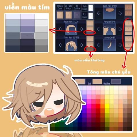 Hair Ideas Gacha, Gacha Club Hair Ideas, Gacha Club Hair, Gacha Custom Poses Couple, Gacha Hacks, Chibi Body, Hex Color Palette, Brush Drawing, Club Hairstyles