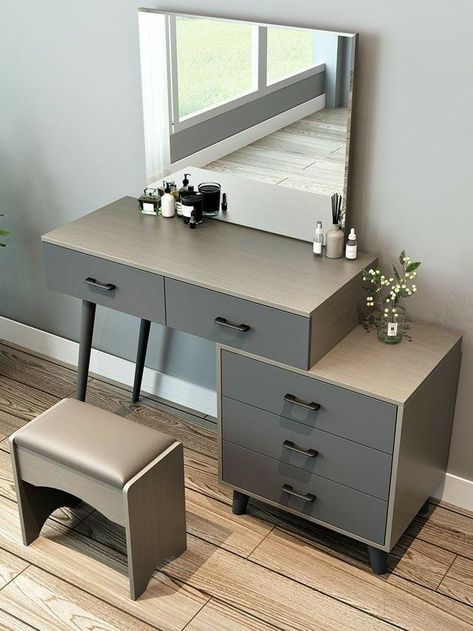 Meja Rias Aesthetic, Dressing Table Aesthetic, Plywood Bed Designs, Wooden Bed Side Table, Bed Side Table Design, Simple Dressing Table, Modern Dressing Table Designs, Dressing Unit, Small Dressing Table