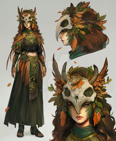 Dnd Druid Design, Drakewarden Ranger Dnd, Dnd Setting Art, Dnd Character Design Druid, Witherbloom Student, Druid Outfit Design, Druids Dnd, Druid Aesthetic Clothing, Nomad Character Design