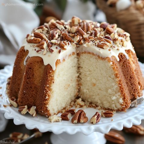 Cookie Butter Pound Cake Recipes, Mini Pound Cake Recipes, Kentucky Pound Cake, Pecan Sour Cream Pound Cake Recipe, Cream Cheese Pecan Pie, Butter Pecan Frosting, Butter Pecan Pound Cake Recipe, Butter Pecan Pound Cake, Pecan Pound Cake