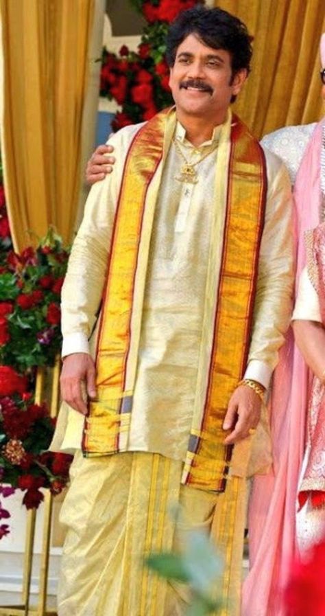 Dhoti Kurta Pancha For Men, Dhoti Wedding Men, Pattu Dress For Men, Veshti With Kurta For Men, Dhoti Style Dresses For Men, Pattu Pancha For Men Wedding, Pelli Dress For Men, Dhoti For Men Indian Weddings, Pattu Dhoti For Men