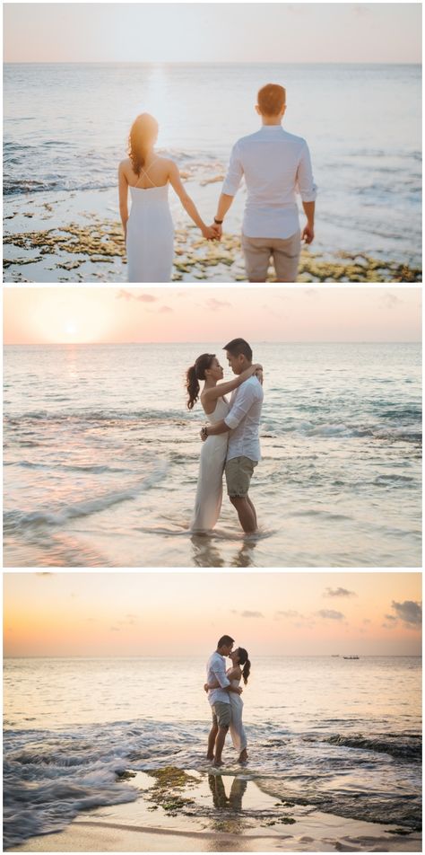 Bali sunset pre-wedding photoshoot at Tegal Wangi Beach during sunset Outdoor Beach Photoshoot, Beach Outfit Pre Wedding, Beach Photoshoot Prewedding, Pre Wedding Photoshoot Ideas Outdoor, Pre Wedding Photoshoot Sunset, Beach Pre Nup Shoot, Pre Wedding Shoot On Beach, Pre Wedding At Beach, Beach Pre Nup Ideas