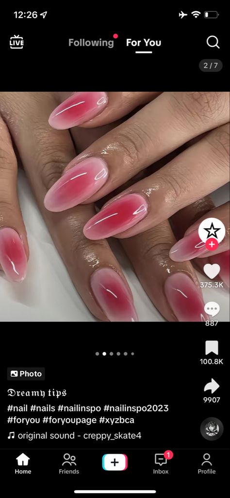 Aura Nails With Heart, Valentine’s Day Aura Nails, Aura Valentine Nails, Heat Signature Nails, Red Pink Aura Nails, Heart Aura Nails, Red And Pink Aura Nails, Pink Red Ombre Nails, Pink And Red Aura Nails