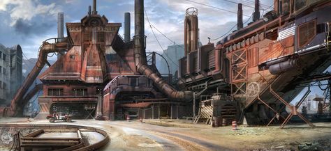 factory by jonone.deviantart.com on @deviantART Fermi Paradox, Theme Inspiration, Building Concept, Landscape Concept, Old Factory, Art City, Post Apocalypse, Fantasy Setting, Art Workshop