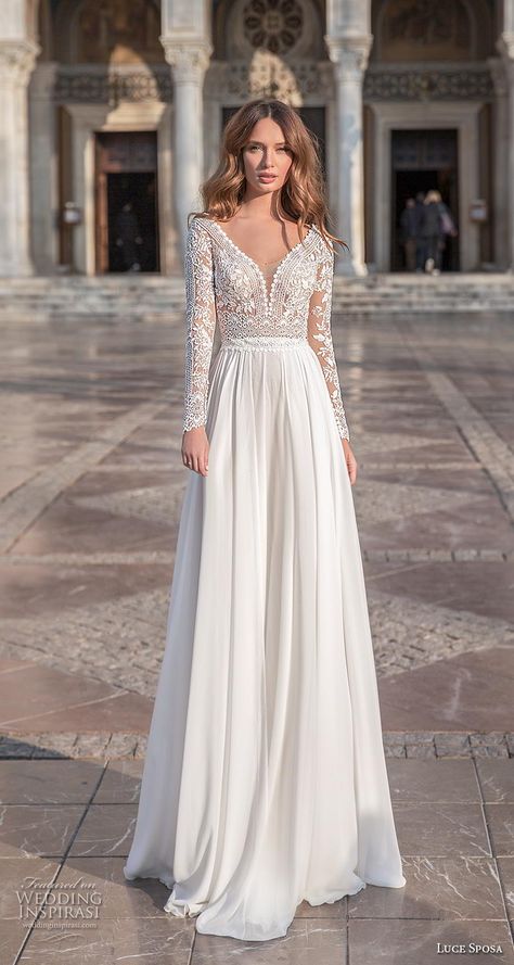 Ivory Wedding Dresses With Sleeves, Wedding Dress Under 500 Sleeves, A Line V Neck Wedding Dress With Sleeves, Wedding Dress For 35 Year Old, Simple Elegant Wedding Dress Satin, Rustic Wedding Dresses Long Sleeve, A Line Bridal Dress, Wedding Dresses 50 Year Old Bride, Wedding Dresses For Small Chested Women