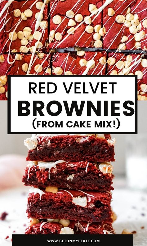 Red Velvet Brownies From Box Cake Mixes, Brownies With Cake Mix, Brownies With White Chocolate Chips, Brownies With White Chocolate, Brownies Bites, Christmas Canada, Cake Mix Brownies, Easy Red Velvet, Velvet Brownies