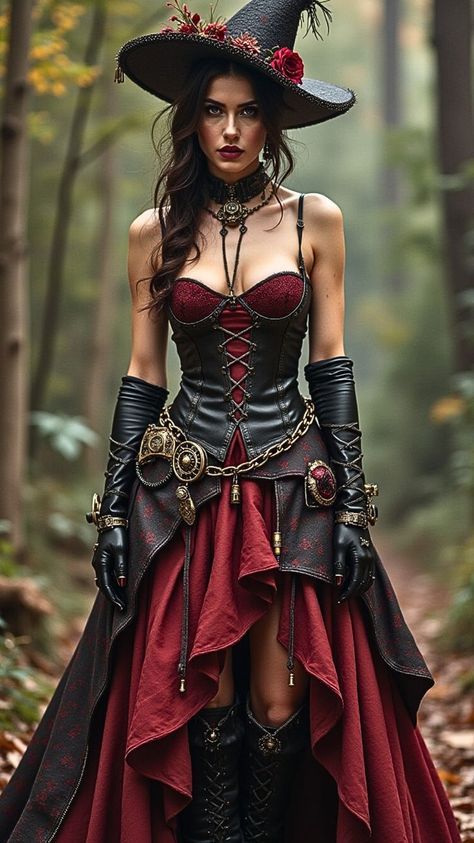 Gothic Ren Faire Outfit, Steam Punk Witch, Steampunk Witch Costume, Forest Steampunk, Steampunk Forest, Fantasy Art Style, Steampunk Outfits Women, Galley Kitchen Ideas