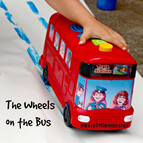 Messy Little Monster: Wheels on the bus process art Infants Activities, Nursery Rhymes Toddlers, Nursery Rhymes Preschool Crafts, Nursery Rhyme Art, Nursery Rhyme Crafts, Monster Nursery, Rhymes For Babies, Nursery Rhymes Preschool, Nursery Rhyme Theme