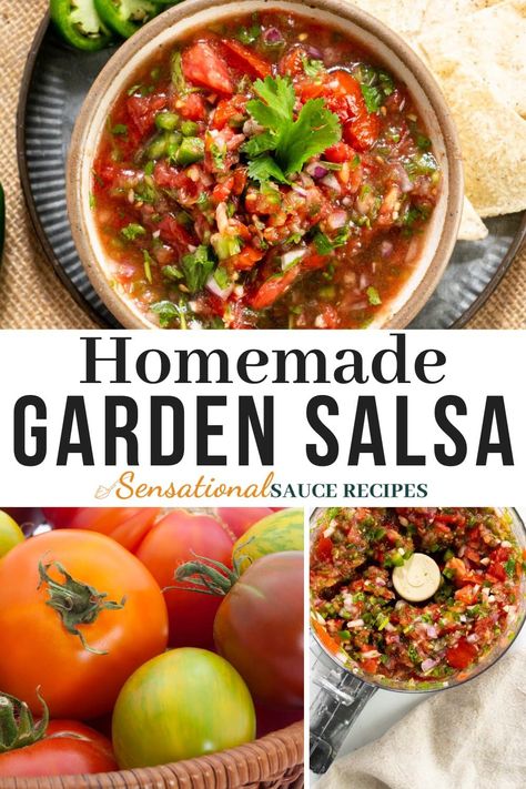 Fresh Garden Salsa, Fresh Salsa Recipe Homemade, Garden Salsa Recipe, Tomato Salsa Recipe Fresh, Garden Fresh Salsa, Garden Salsa, Vine Tomatoes, Tomato Salsa Recipe, Easy Homemade Salsa