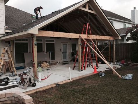 Gable Roof Patio, Gable Roof Porch, Porch Gable, Roof Patio, Gable Roof Design, Patio Addition, Carport Patio, Backyard Covered Patios, Covered Patio Design