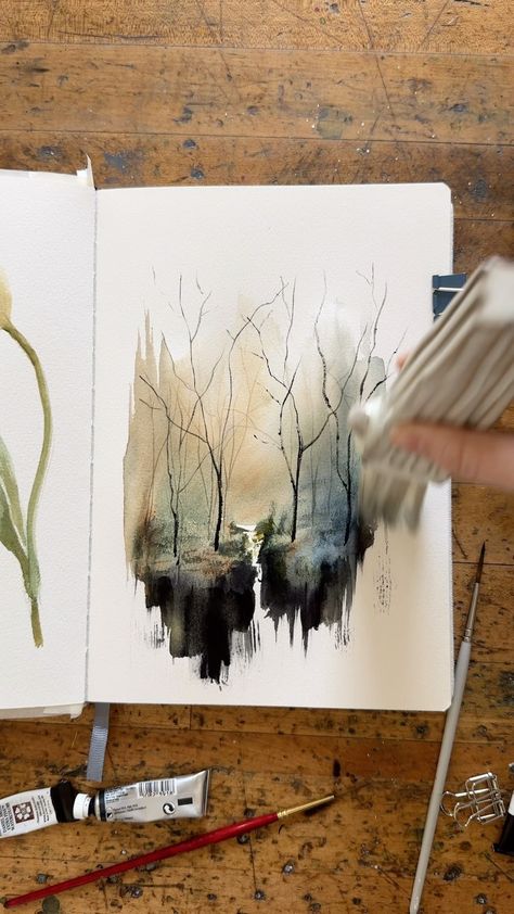 Sarah Cray | Could I have painted anything more fitting while listening to tortured poetry 🙃 love how this one turned out and it was inspired by… | Instagram Aquarelle Painting Ideas, Aquarelle Painting, Learn Watercolor Painting, Watercolor Flowers Tutorial, Learn Watercolor, Watercolor Tree, Loose Watercolor, Watercolor Painting Techniques, Landscape Drawings