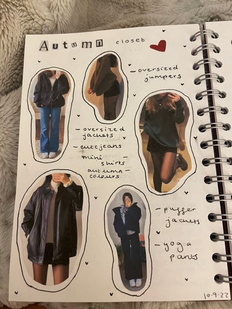 Outfit Inspo Journal Page, Scrapbook Ideas Fashion, Scrapbooking Inspo Aesthetic, Craft Girl Aesthetic, Autumn Journal Page, Downtown Girl Journal Ideas, Fashion Scrapbook Ideas, Journal Aesthetic Pictures, Autumn Journal Ideas