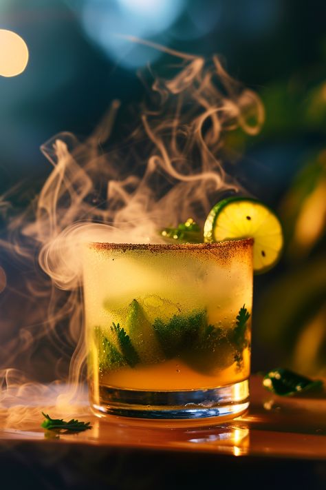 "Smoky Showstopper: Irresistible Recipe for a Smoke Show Cocktail!" #cocktails #cocktailflavors Non Alcoholic Bar, Mexican Cocktail, Snack Pairings, Cocktail Aesthetic, Spicy Popcorn, Cocktail Pictures, Smoked Cocktails, Liz Martinez, Spicy Drinks