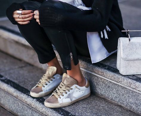 10 New Must Have Golden Goose Superstar Sneakers | Raindrops of Sapphire Golden Goose Sneakers Outfit, Golden Goose Outfit, High Heels Classy, Golden Goose Superstar, Perfect Sneakers, Dr Shoes, Goose Sneakers, Sneakers Street Style, Sneakers Looks