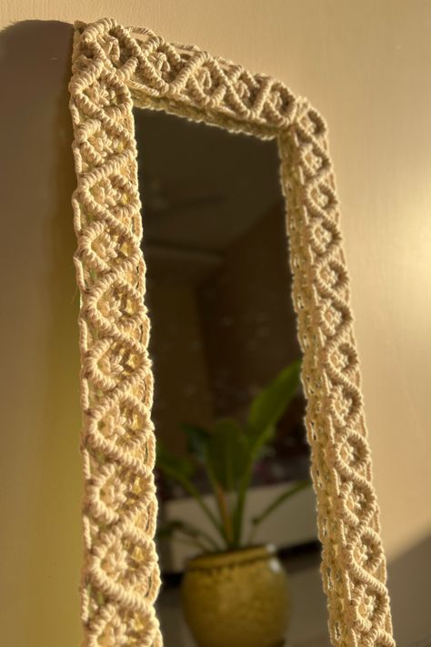 Macrame Standing Mirror, Full body mirror, Aesthetic Home Decor Ideas Rectangle Macrame Mirror, Boho Full Length Mirror, Full Body Mirror Aesthetic, Body Mirror Aesthetic, Macrame Mirror Frame, Mirror Boho Decor, Macrame Aesthetic, Aesthetic Home Decor Ideas, Mirror Boho