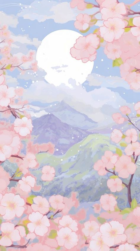 Japan anime cherry blossom art painting outdoors. | premium image by rawpixel.com / Teddy Cherry Blossom Art Wallpaper, Sakura Wallpaper Blossoms, Japan Wallpaper Iphone, Cherry Iphone Wallpaper, Angpao Imlek, Iphone Wallpaper Japan, Aesthetic Sakura, Discord Themes, Anime Cherry Blossom