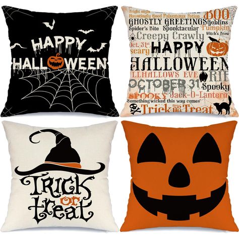 PRICES MAY VARY. 100% Polyester HALLOWEEN DECORATIONS FOR HOME: Our halloween pillow covers can help you change halloween decorations quickly.This halloween throw pillow cover will refresh your room, is easy to mix and match with other halloween decorative pillows or holiday decorations.Also a super cute gift for your family and friends. PACKAGE INCLUDES: Set of 4 halloween pillow covers, No Insert or Filler.Pattern is only on the front and no printing on the back. DURABLE AND HIGHER QUALITY: Ma Pumpkin Expressions, Halloween Pillow Case, Halloween Pillows Covers, Halloween Throw Pillow, Halloween Pillow, Cushion Sofa, Spider Webs, Halloween Pillows, Halloween Images