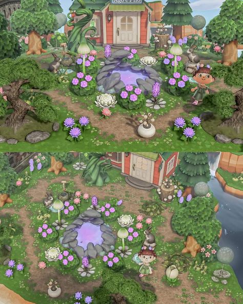 Fairycore Ideas Acnh, Fairy Forest Animal Crossing, Animal Crossing Fairycore Ideas, Fairytale Animal Crossing, Acnh Fairycore Builds, Whimsigoth Animal Crossing, Acnh Woodland, Acnh Shop Ideas, Acnh Fantasy Island