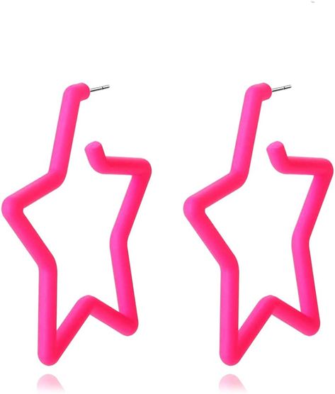 Amazon.com: Colorful Hoop Star Earrings Geometric Hoop Earrings Bright Fluorescence star hoop earings for women girls (star Rose red): Clothing, Shoes & Jewelry Nicki Minaj Costume, 80s Style Outfits, X Men Costumes, 80s Accessories, 80s Jewelry, Red Clothing, 80s Earrings, Geometric Hoop Earrings, Mermaid Outfit