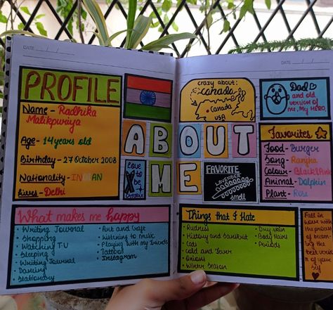 How To Design Your Diary, About Me Poster Aesthetic, Tumblr Pages Ideas, Who Am I Journal Page, Aesthetic Drawing For Journal, All About Me Journal Ideas Aesthetic, Dairy Pages Design Ideas, Diary Ideas Creative About Me, Aesthetic Journal About Me Page