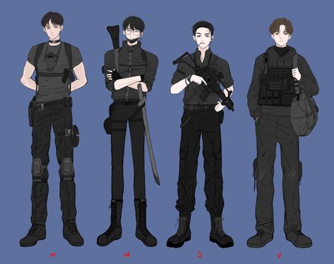 Swat Uniform Drawing, Military Character Design Male, Suit Drawing, Spy Outfit, Clothing Design Sketches, Guy Drawing, Character Design Male, Drawing Clothes, Art Poses