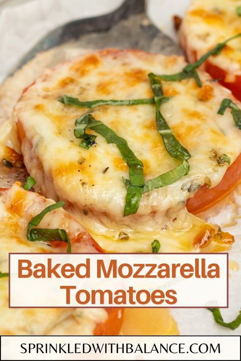 Baked Tomatoes with Mozzarella Baked Tomatoes With Mozzarella, Tomato Mozzarella Appetizer, Tomatoes With Mozzarella, Baked Tomato Recipes, Baked Mozzarella, Quick Side Dish, Baked Appetizers, Sea Food Salad Recipes, Tomato Dishes