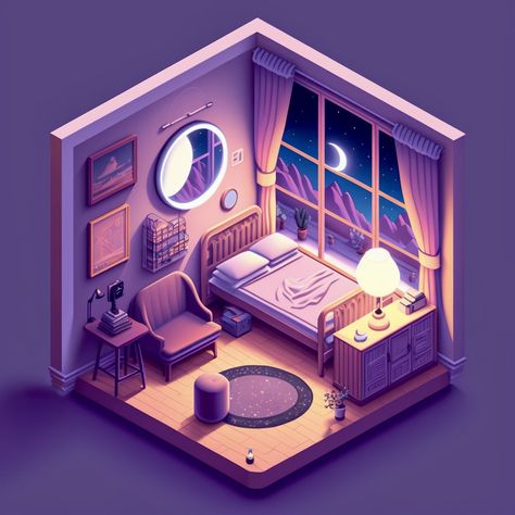 Bedroom Art Aesthetic Drawing, Isometric Bedroom Illustration, Isometric Art Procreate, Digital Art Bedroom, Isometric Room Procreate, Bedroom Drawing Aesthetic, Isometric Art Room, Isometric Room Illustration, Bedroom Concept Art