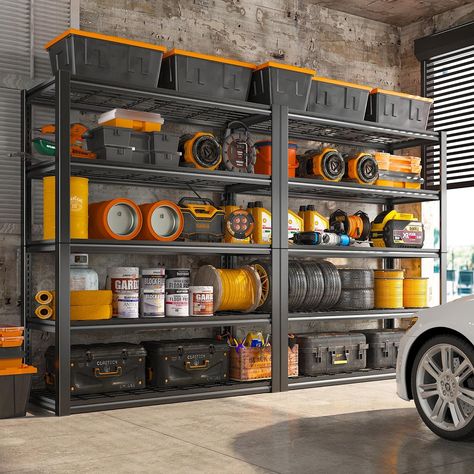 48''W Garage Storage Shelving. 2500LB capacity. 5 Tier Adjustable Metal Shelving 48''W X 72''H X18''D Shelves For Garage, Garage Storage Rack, Heavy Duty Storage Shelves, Gondola Shelving, Garage Shelves, Garage Storage Racks, Bracket Shelf, Heavy Duty Shelving, Garage Storage Shelves